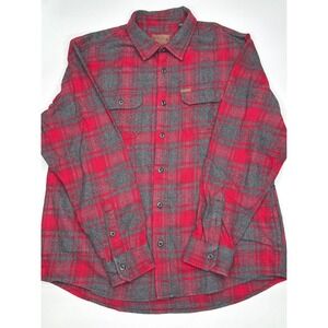 ORVIS Mens Plaid Flannel Long Sleeve Button Up Shirt Cotton Blend Red Gray XL